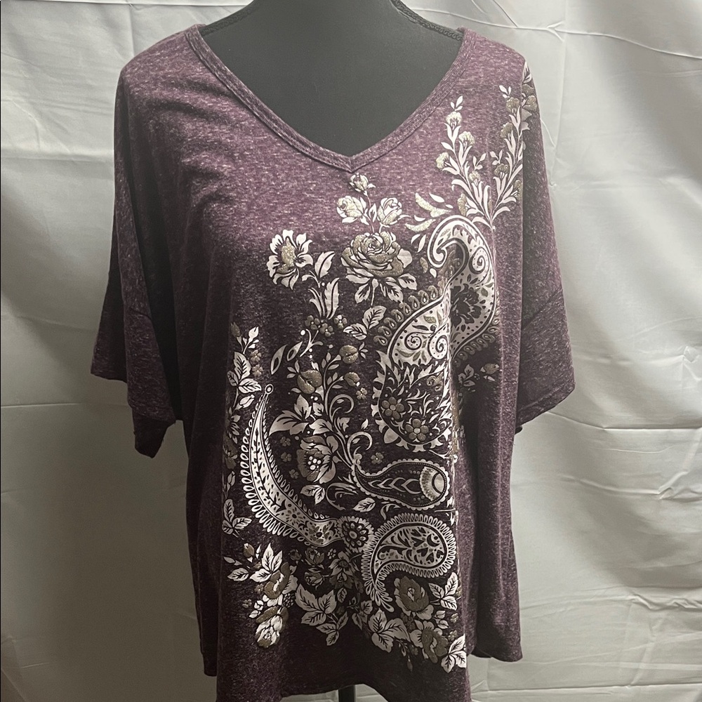 Terra & Sky Maroon Floral Paisley Top